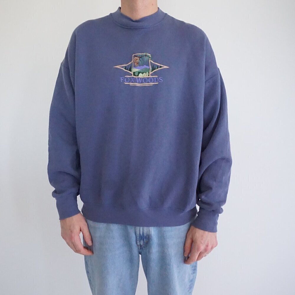 90S Fruit Of The Loom Lavender Wilderness Foxwoods Outdoor Crewneck Sweater XL